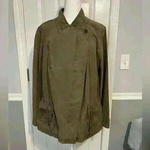 “Lucky Brand” Women’s 1X Green Button Up Waist Tie w/Pockets Heavy Weight Jacket